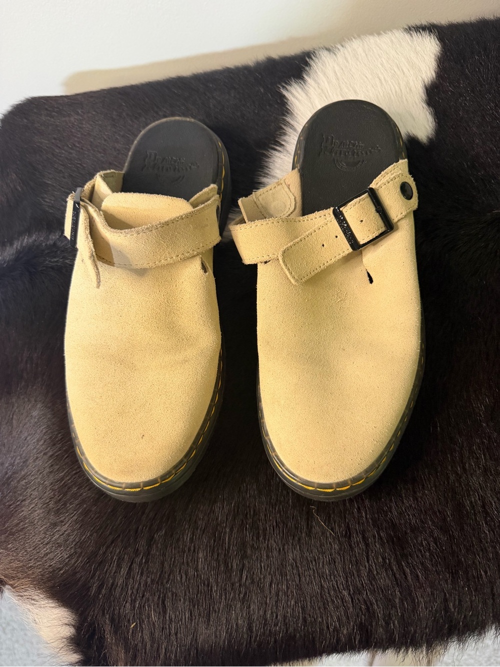 Dr. Martens women's  Beige Suede Clog Mule with Buckle